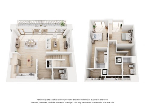 A floor plan of a two-bedroom apartment with a living room, kitchen, and bathroom.